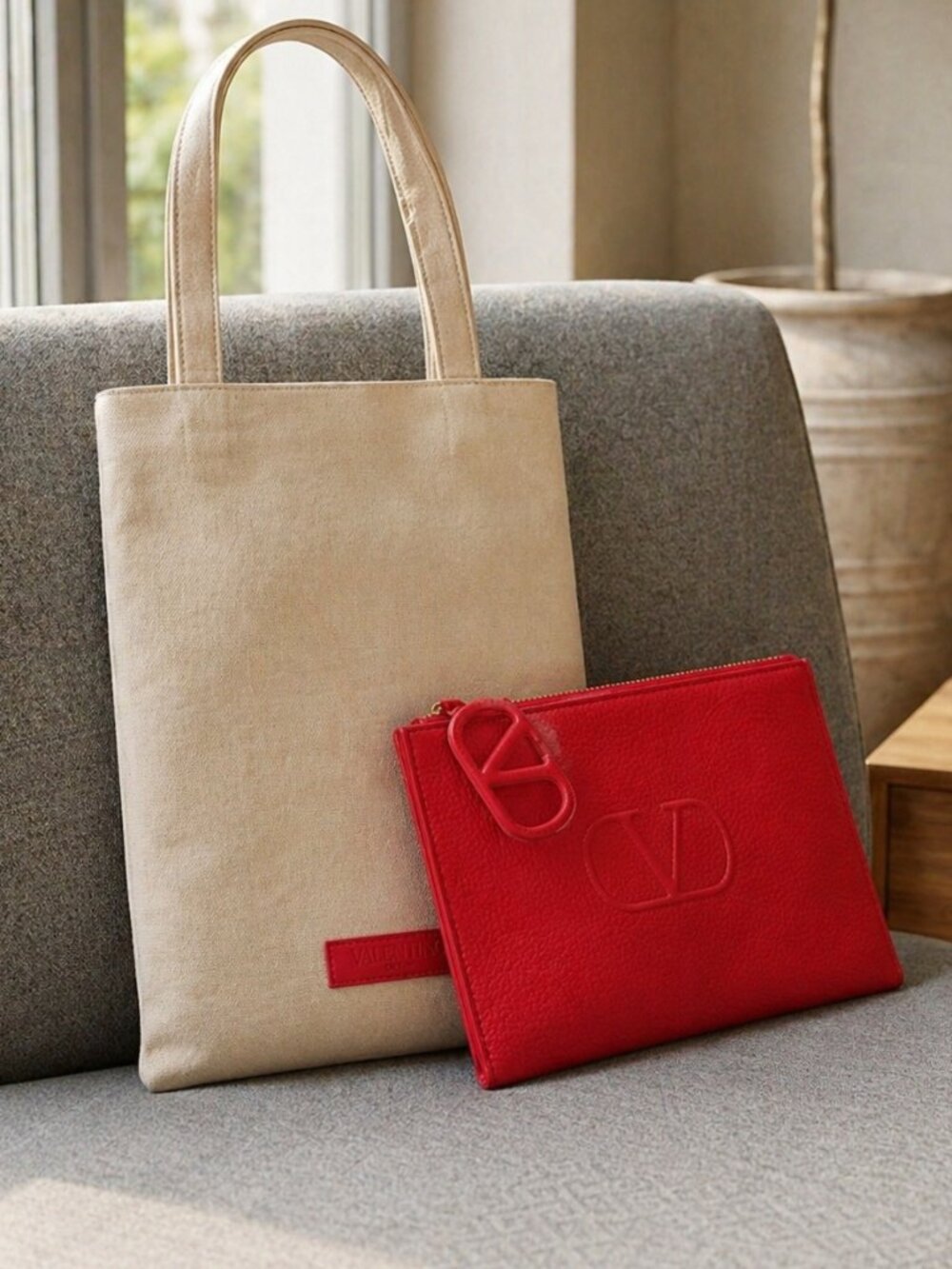 VALENTINO Voce Viva Red Pouch Clutch Wallet & Canvas Mini Tote Set - NWT